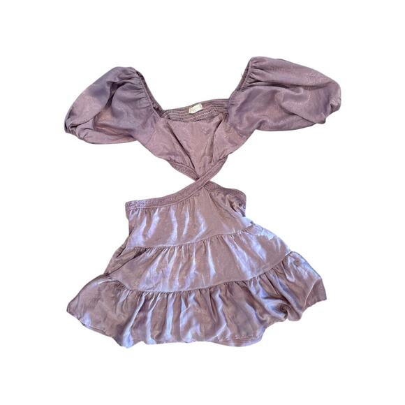 NWT Altar’d State Women Dress XL Dusty Mauve Puff Sleeve Cutout Tiered Babydoll - Picture 2 of 6